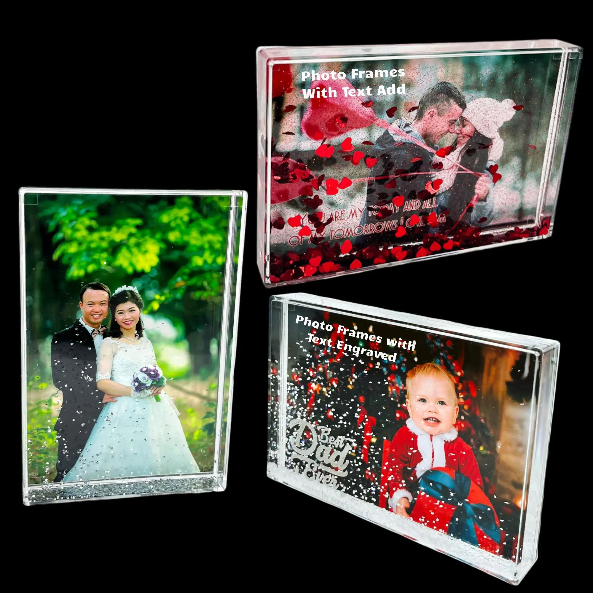 Custom 4"X6" Photo Glitter Frame, Personalized Acrylic Picture Frame, Christmas Decor 2026, Custom Couple Family Pet Photo Gift, Sparkle Keepsake Decor, Anniversary Gift for Him
