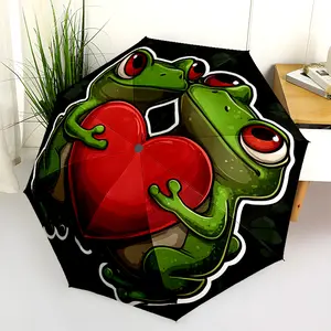 1 PC Automatic Folding Umbrella - Love Frogs Heart Illustration Pattern, Portable & Foldable Design with 8 Ribs, Merry Christmas Pattern,Casual Outdoor Accessory Halloween and Christmas Birthday Gifts. G001