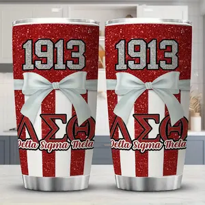 20 oz Stainless Steel Insulated Cup with Lid and Straw - Double Wall Insulation Design. 1 Piece Delta Sigma Theta Sorority 1913 Theme Pattern, Suitable for Outdoor Adventure Activities. Suitable for All Seasons, Ideal Gift for Sorority Members