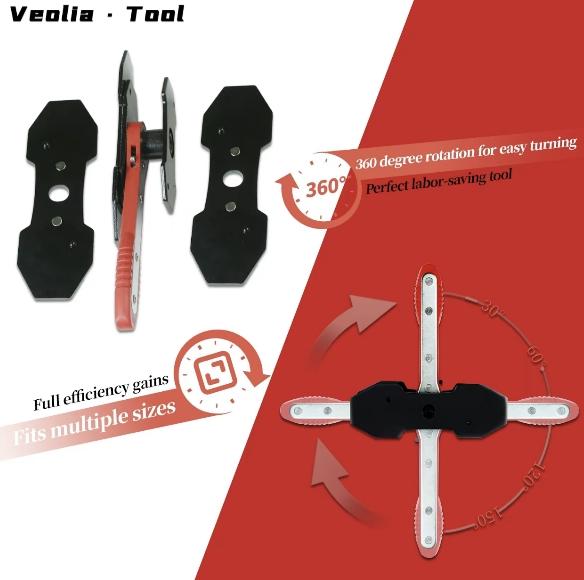 Piston Compressor Kit with 2 Steel Plates & 4 Caliper Hooks,Brake Caliper Compression Tool with 360° Ratchet,  Fits Single Twin Quad Sextuplet Disc Brakes, Red Brake Caliper Press Tool