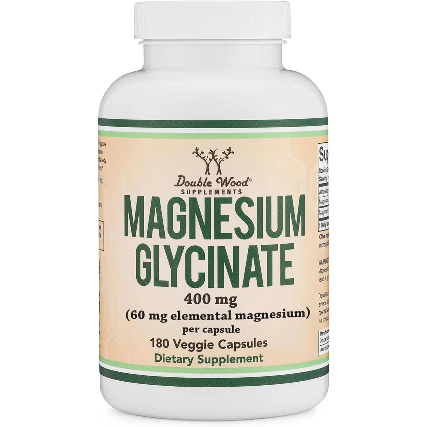 Magnesium Glycinate 400mg | 180 Capsules | Sleep, Muscle, & Heart Support | Vegan, Third Party Tested, Gluten Free, Non-GMO, by Double Wood Supplements