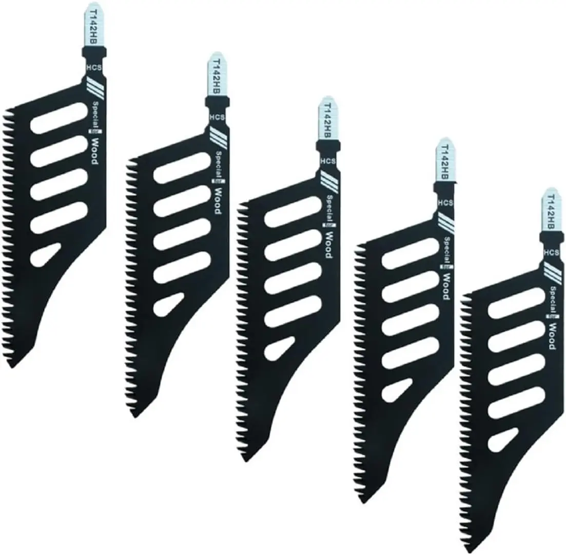 T-Handle Jigsaw Blades (T142HB, 5-Pack Convenient 5 Replacement Blades) - High-Quality Steel Durable Construction, Special-Shaped Design for Wood Cutting, Fits Most Standard Jigsaw Models, Power Tool Accessories
