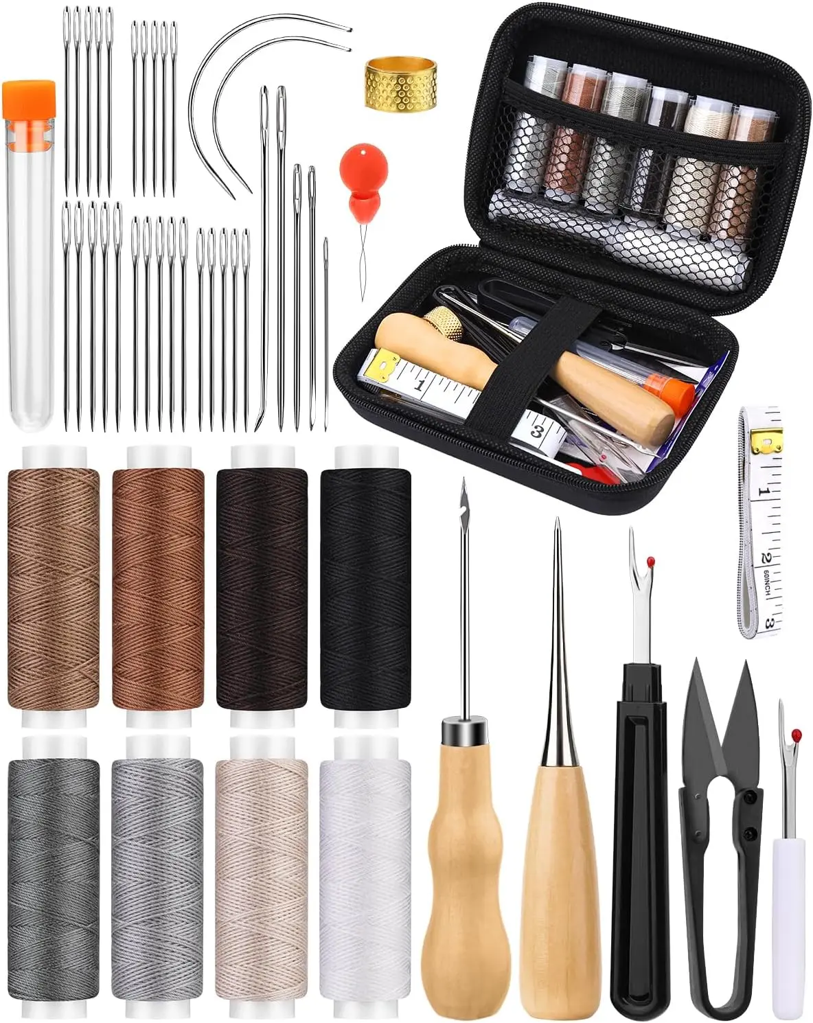 Upholstery Repair Kit,  Pcs Heavy Duty Sewing Kit with  Colors Thread  Pcs Upholstery Needles, Sewing Awls for Hand Stitching Car Sofa Shoe Backpack Craft DIY