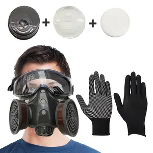 Full Face Respirator Mask Kit – Dust Proof Reusable Mask with Safety Goggles & Gloves – Includes Activated Carbon & Dual Air Filtration – Free Filter Housings & Pads – For Painting, Sanding, Woodworking & Construction