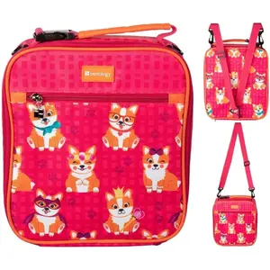 Bentology Convertible Soft Pink Corgi Insulated Durable Lunch Bag For Kids - Adjustable Straps Convert to Backpack, Shoulder Bag or Lunch Box