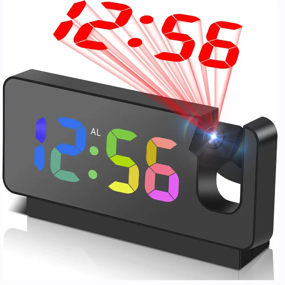 Projection Alarm Clock for Bedroom, LED Mirror Display Screen, 3 Dimming Radio Alarms, Rotates 180°, 3 Sets of Alarms, Digital Dimmable Clock, Bedroom Clocks Digital, Digital Alarm Clocks for Bedrooms