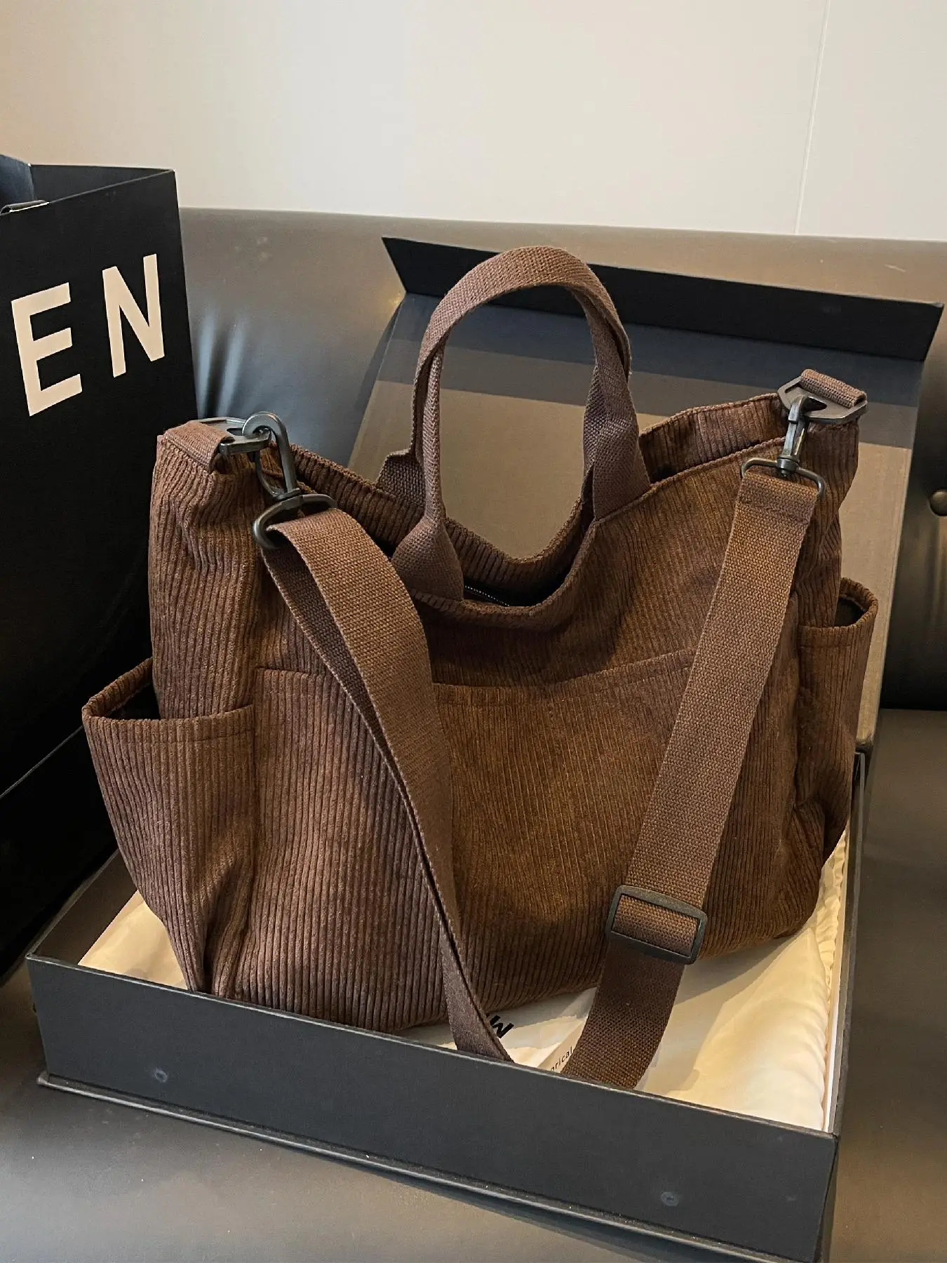 Women's Solid Color Corduroy Tote Bag, Fashionable Large Capacity Shoulder Bag For Daily Used, Versatile Lightweight Handbag For College Student, Work