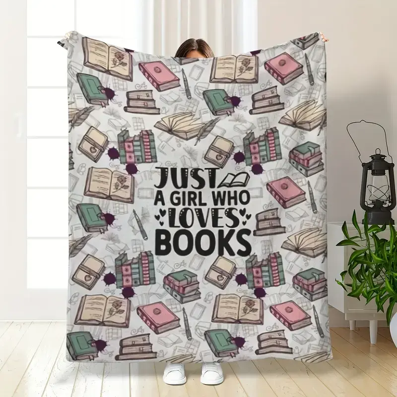 Soft Funny Throw Blanket Cozy Flannel Blanket with Just a Who Loves Books Design, Warm & Tear-Resistant, All-Season Comfort, 280GSM Machine Washable Polyester, Perfect for Reading Nook, Book Lover Gift, Whimsical Print