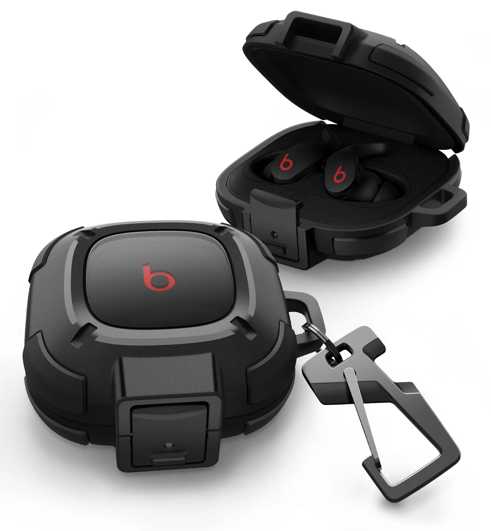 [ONLY CASE, NOT Buds Included]Dexnor Rugged Bumper Case for Beats Fit Pro (2021) Cases with Secure Lock, Shockproof Clear Cover with Carabiner & Keyring for Beats Fit Pro 2021