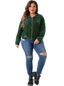 Agnes Orinda Plus Size Mesh Holographic Long Sleeve Zip Up Jacket