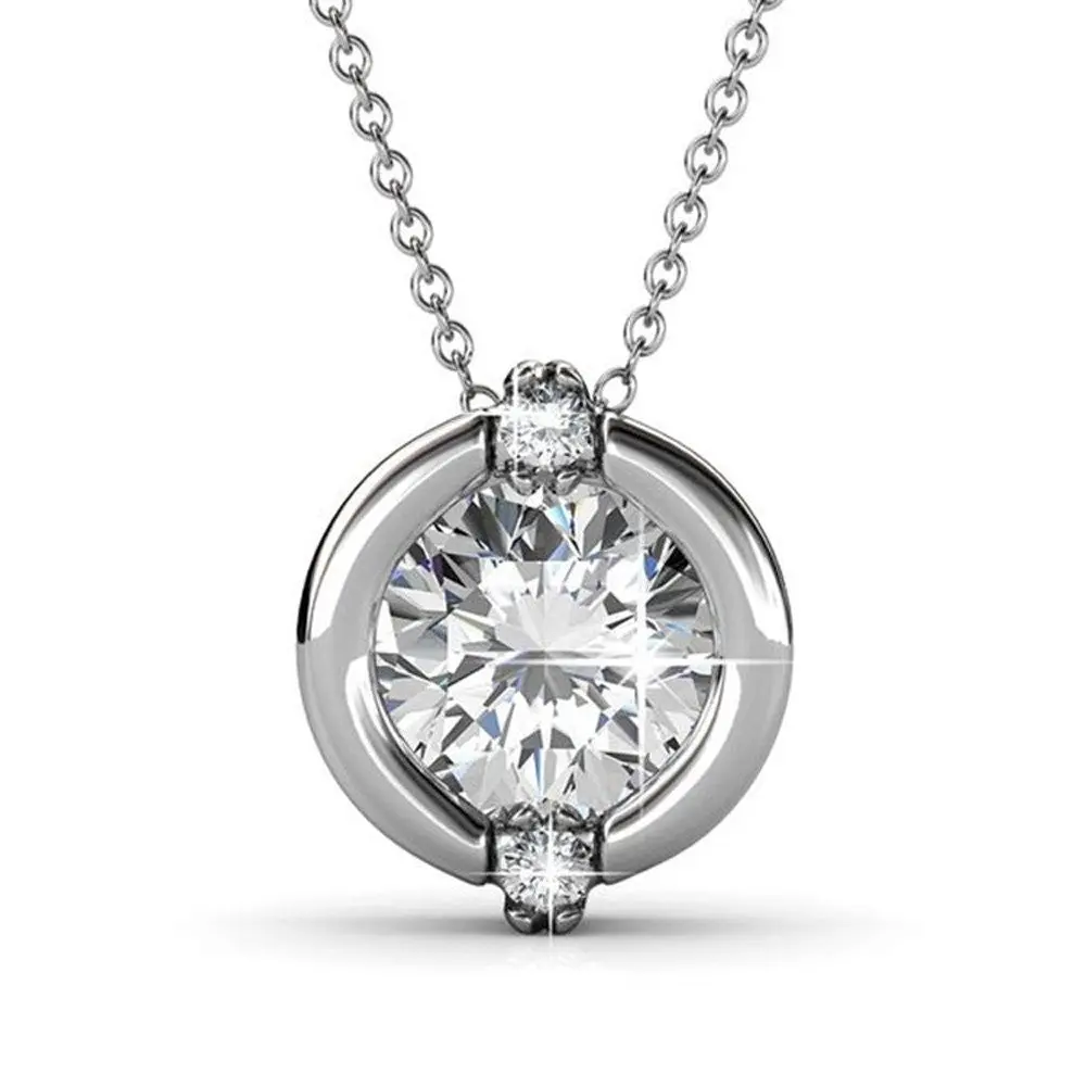 Zara 18k White Gold Plated Pendant Necklace with Round Cut Simulated Diamond Crystals