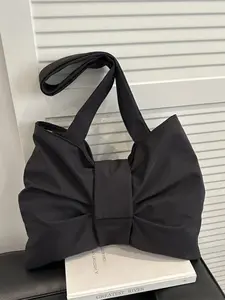 Pure Color Bow Design Bag, Simple High-End Elegant Casual Daily Versatile Large Capacity Fashion Tote Bag, Stylish Shoulder Handbag, Crossbody Tote Bag