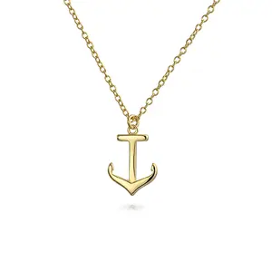 Minimalist Nautical Boat Anchor Pendant Necklace 14K Gold Plated Silver 16"