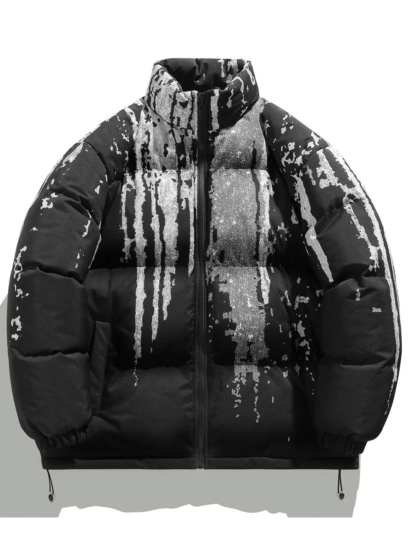Men's Regular Fit Paint Splatter Print Zip Up Coat, Casual Long Sleeve Drawstring Pocket Funnel Neck Outerwear for Winter, Men's Clothes for Daily Wear