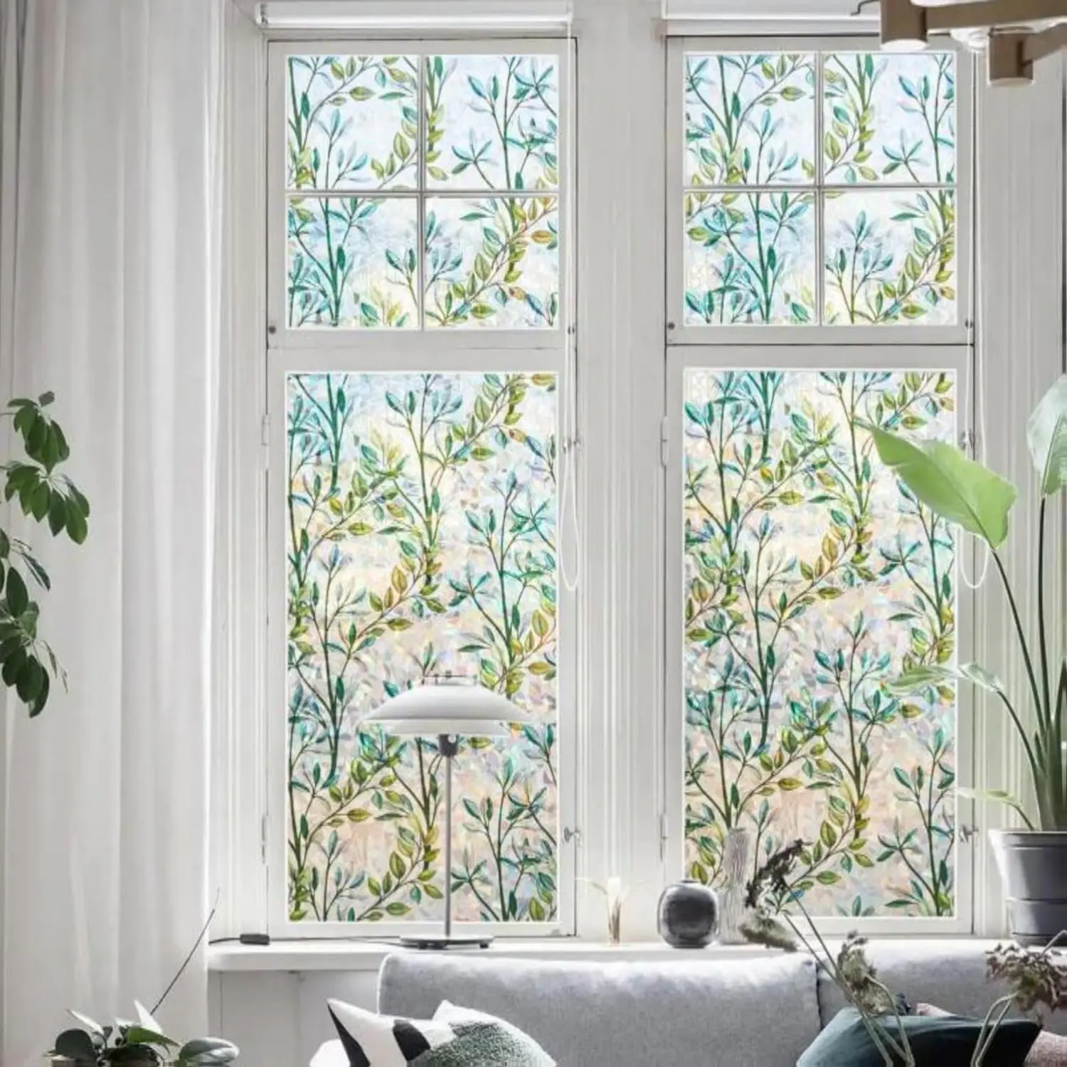 Window Privacy Film Window Film 3D No Glue Glass Sticker for Glass Door Home and Office Heat Control Anti UV 17.5 Inch x 6.5 Feet Decor Decorative