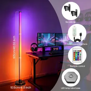 1pc floor atmosphere lamp music synchronization, 102cm RGB Ambient Corner Light, Music Synchronization, Hole Free Wall Mounted, Button and Remote Control Control, Dimmable Upright Light, Suitable for Living Rooms, Bedrooms, and Gaming Rooms