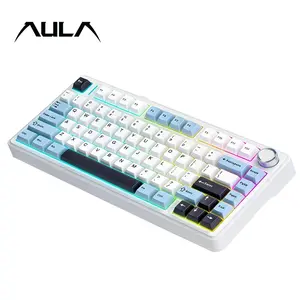 AULA F75 three-mode mechanical gaming keyboard, 80 keys, wired/wireless connection, cool RGB lighting effect, hot-swappable shaft, long battery life, compatible with Windows/Mac/iOS system, and available for daily office e-sports games.