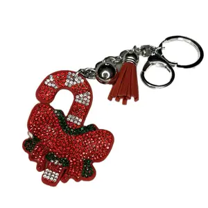 Red Glitter Christmas Candy Cane Fashion Accessory - Bag Charm or Keychain with Bow and Tassel Detail