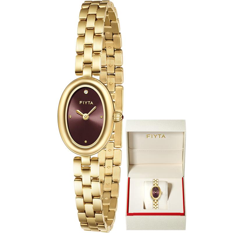 FIYTA Golden Bean Series Women's Watch, Oval Case, Adjustable Stainless Steel Bracelet, Wrapped by Stylish Gift Box, Elegant Present Gold Watch for Women,Womens gifts