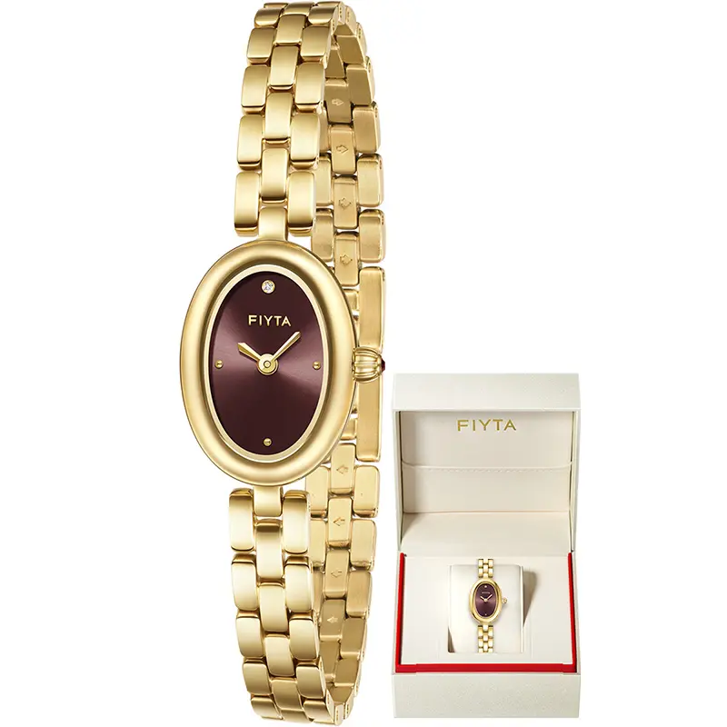 FIYTA Golden Bean Series Women's Watch, Oval Case, Adjustable Stainless Steel Bracelet, Wrapped by Stylish Gift Box, Elegant Present Gold Watch for Women,Womens gifts