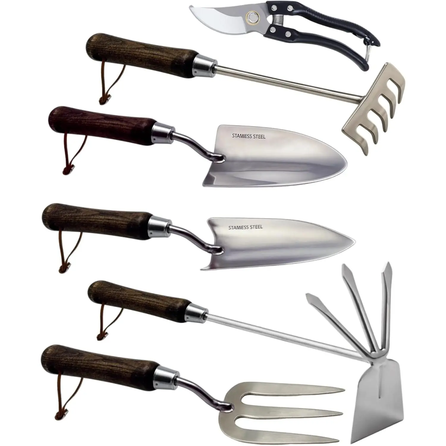 Tool Set, 6PCS Hand Tools with Ropes, Including Trowel, Transplanter, 2-in-1 Hoe, Hand Fork, Hand Rake and Pruner, Gift for Man and Woman