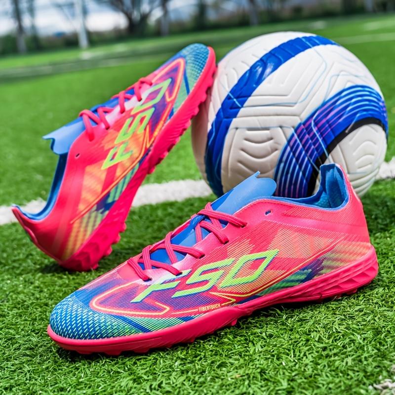 LISM Men's Training Cleats - Turquoise/Pink/Neon Green/Blue AG Studs, Lightweight TPU & Rubber Traction, All-Ground Grip for /Outdoor Soccer, Multi-Surface Turf/Grass, Comfortable Lace-Up Cleat for Professional &