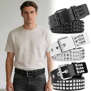 3 Pcs White Black Studded Belt Y2K Belt Gothic Punk Rock Belts with Grommet Threads Bright Metal Pyramid Cool Belts for Women Men