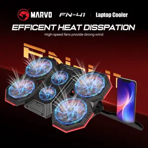 MARVO FN-41 Laptop Cooler with 6 Quiet Fans 6-Speed Adjustment 6-Level RGB Backlight Single Knob Control Dual USB Hub Integrated Phone Stand for 9-17.3 Inch Laptops 860g Lightweight