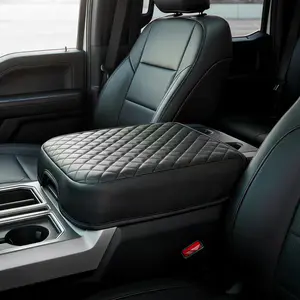 Thickened Center Console Armrest Cover Compatible with 2023-2025 F250 F350 F450 F550 Super Duty, Bucket Seat, Leather Trim, Arm Rest Lid Cushion Protector, Anti-Scratch, Black