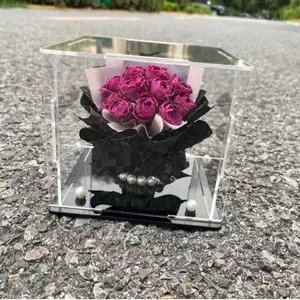 Dry Pink Roses Gift Clear Box - Elegant Clear Acrylic Display Case for Dry Pink Roses Bouquet