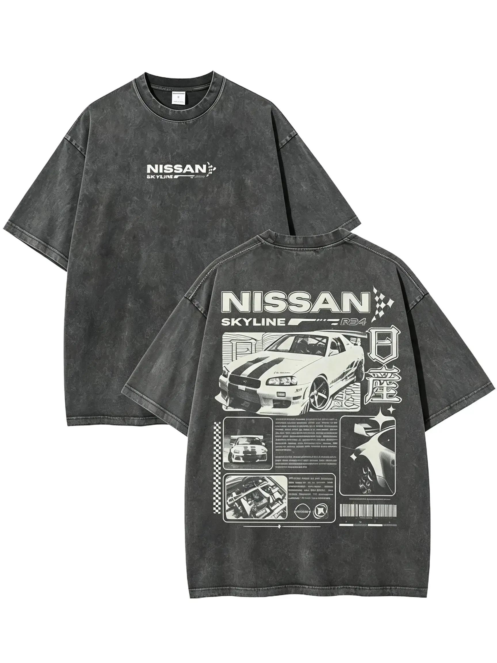 Vintage Washed Tee  Heavyweight Graphic Shirt Racing Car Style Oversized Streetwear Y2K Fashion Retro Motorsport Casual Summer Outfit JDM Racing Graphic Tee