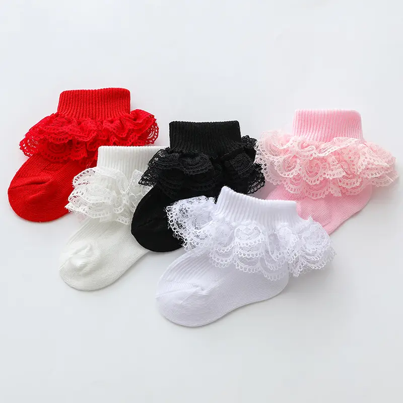 Baby Girls Boys Socks, Cute Eyelet Frilly Lace Baptism Socks Birthday Gift for Infants