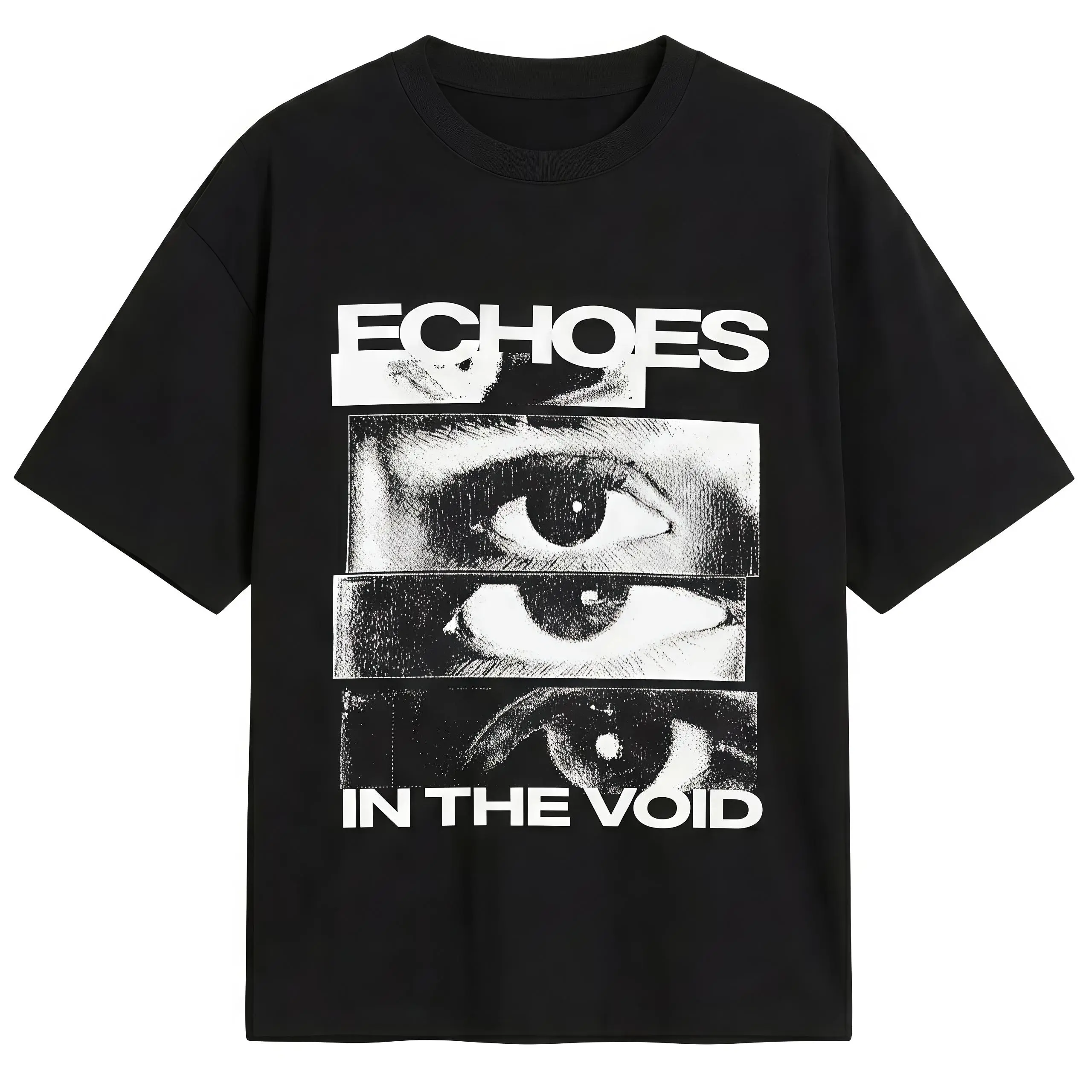 Echoes In The Void Graphic T-Shirt Artistic Eye Print Retro Glitch Art Tee Men's Casual Cotton Menswear Crewneck Stylish Short Sleeves Tshirts Top Womenswear Streetwear Tshirt Summer Shortsleeve Summer