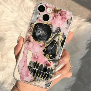 Marble Skull Pattern Transparent Phone Case, Skull Pattern Decorative Phone Protector Cover, Phone Accessories Compatible with iPhone 11 12 13 14 15 16 Pro Max, Protective, Cellphone
