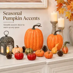 14pcs, Premium Lifelike Artificial Pumpkins, Bright Colors, Perfect For Fall Decor, Thanksgiving, Harvest Festival, Halloween, Party Events, DIY Pumpkins, Ideal For Indoor Outdoor Use, Doorstep, Mantel, Tabletop, Garden Decor, Home Decor