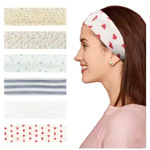6 count Fashion Headbands for Women Floral Non Slip Elastic Headbands Stripe Heart  Bands Soft Wide for Girls