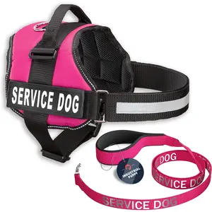 Service Dog Vest with Hook and Loop Straps & Matching Service Dog Leash Set - Harnesses from XXS to XXL - Service Dog Harness Features Reflective Patch and Comfortable Mesh Design (Pink, XL) Industrial Puppy