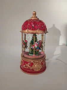 Christmas Tree Music Box Can Rotate , Snow Flower Ball Christmas Ornaments