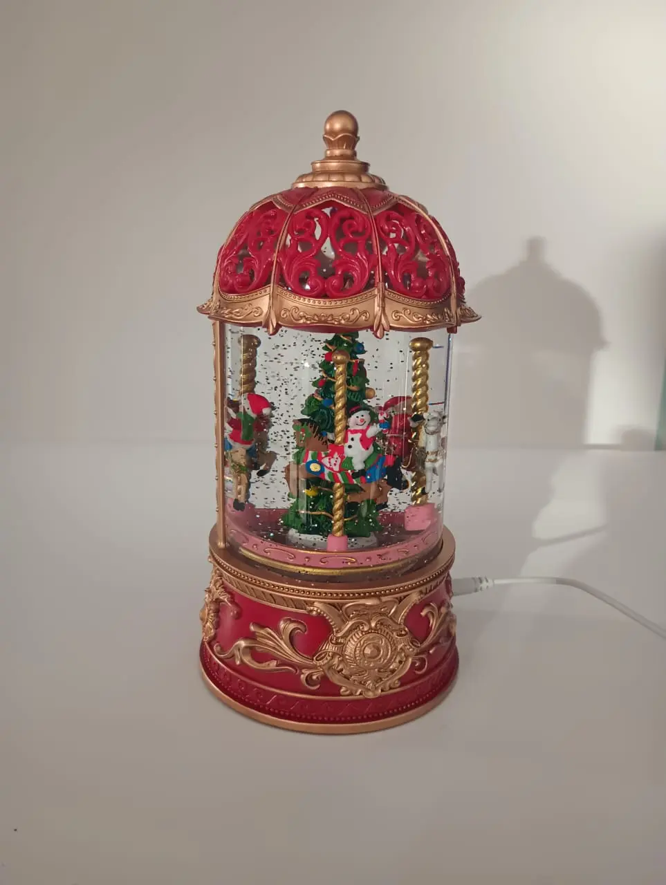Christmas Tree Music Box Can Rotate , Snow Flower Ball Christmas Ornaments