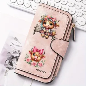 1pc Highland bull pattern women's long wallet, multi-functional Casual wallet, portable snap coin purse, birthday gift and daily commuting essential, perfect holiday gift, suitable for outdoor, travel and family use, Stylish Wallet, 2.25CYJ-5