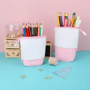 Telescopic Pencil Bag Pen Holder Stationery Case, PU Corduroy Stand-up Retractable Transformer Bag Colorful Organizer, Great for Christmas Holiday