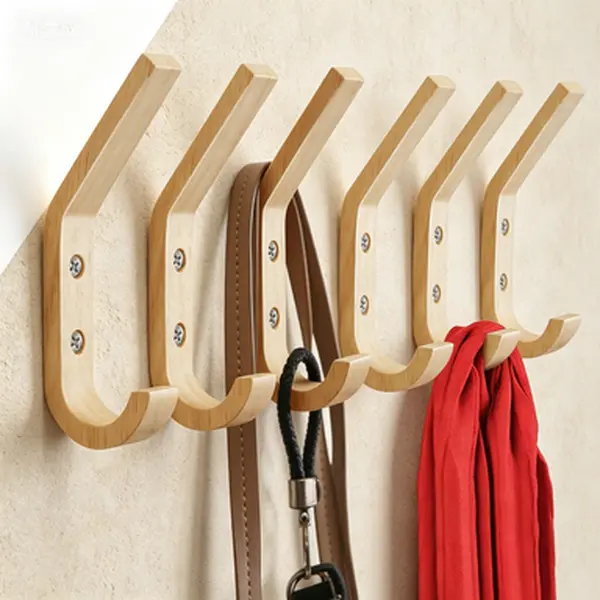 Natural Oak Coat Hooks, Vintage Wall Organizer Set for Heavy Duty Storage, Hooks for Hanging Coats, Caps, Keys, and Cups (6 Pack), Rustic Wooden Wall Hooks with Secure Mounting, Space-Saving Entryway Accessories