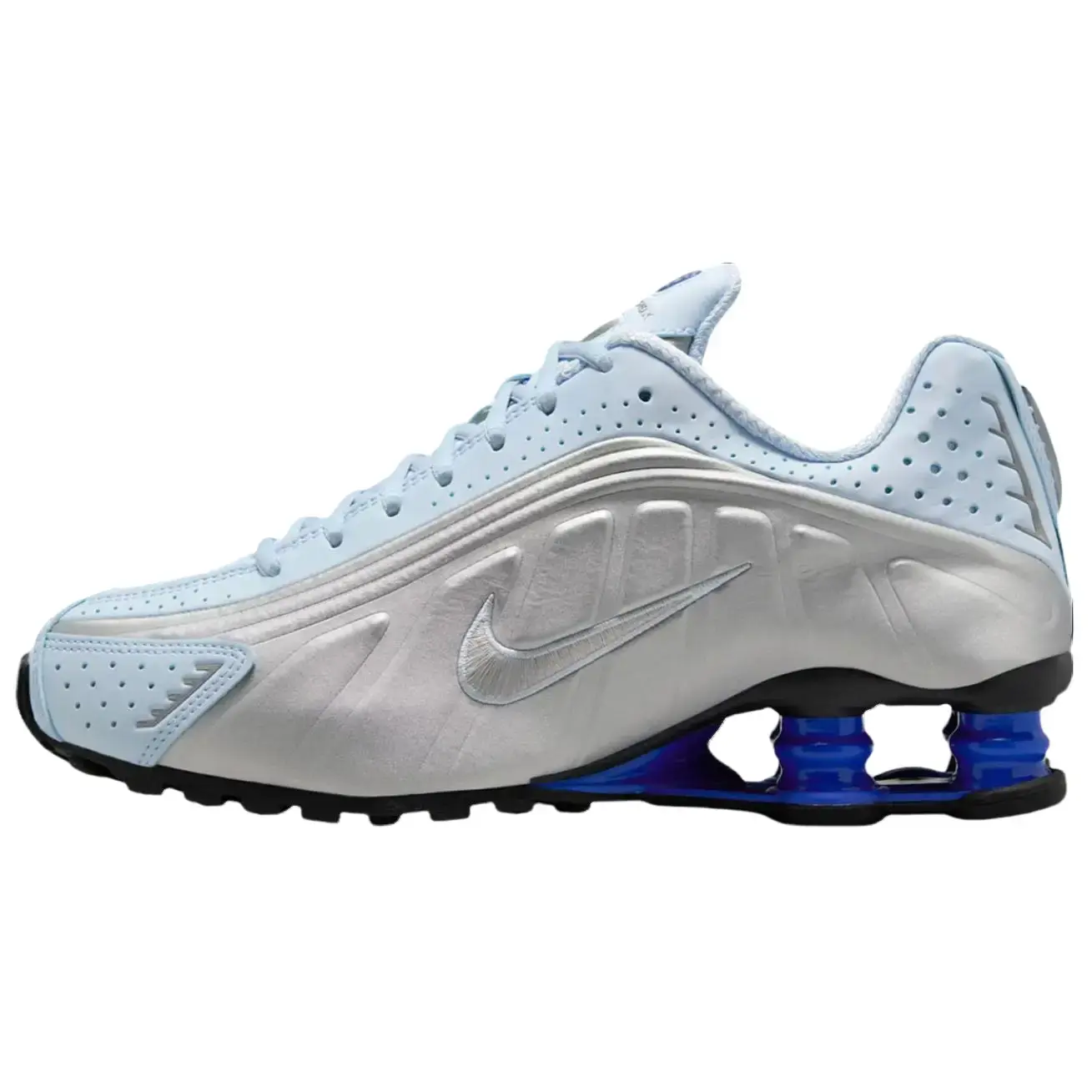 NIKE Women's Shox R4 'Blue Tint' Futuristic Sneaker, Lightweight Athletic Trainer with Responsive Cushioning for Streetwear, Training, Casual, Streamlined, Sports, Athletic Outfits, Futuristic Look, Multi-Size
