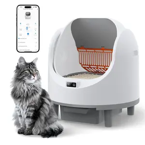 Self Cleaning Cat Litter Box for Multiple Cats Automatic Spacious Open Top Weight Sensing Safety Design Quiet Smart App Control 14 Days Large Capacity Easy to Use with Fan to Remove Odors White
