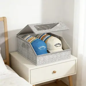 Foldable Modern Rectangle Baseball Cap Storage Box, Large-Capacity Dustproof Stackable Hat Organizer for Closet and Bedroom