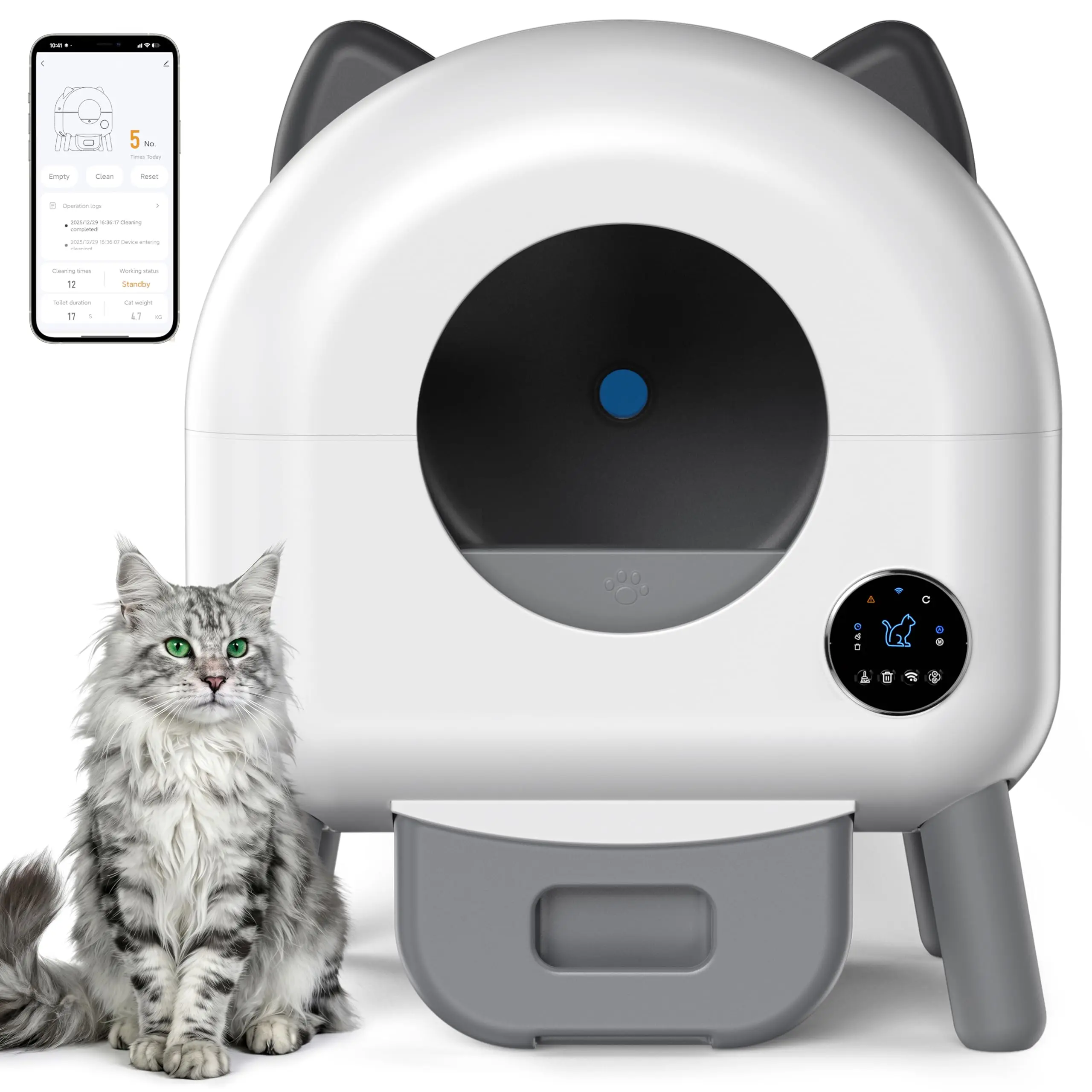 Automatic Self-Cleaning Smart Cat Litter Box for Multi-Cat Households, 76L Extra Large Capacity, Ultra Quiet, App Control, Triple Safety Sensors, Easy Clean, Includes Disposable Litter Trash Bags, Automatic Litter Box, Hands-Free Clean