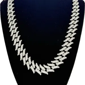 Silver Plated Full Zirconia Necklace 20" Water Resistant High Level Luxury 15mm Wide for Special Occasions