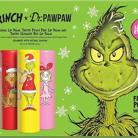 3pcs Dr. PawPaw The Grinch Set  Original, Ultimate Red, Peach Pink - Natural Lip Balm with Aloe Vera - Gluten Free Lip Moisturizer for Hydration, Get it before Wellness Holiday Skincare