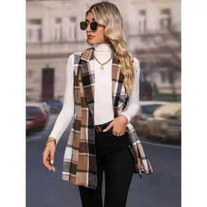 Plaid Lapel Neck Vest Coat - Plaid, Lapel Neck for Casual Wear