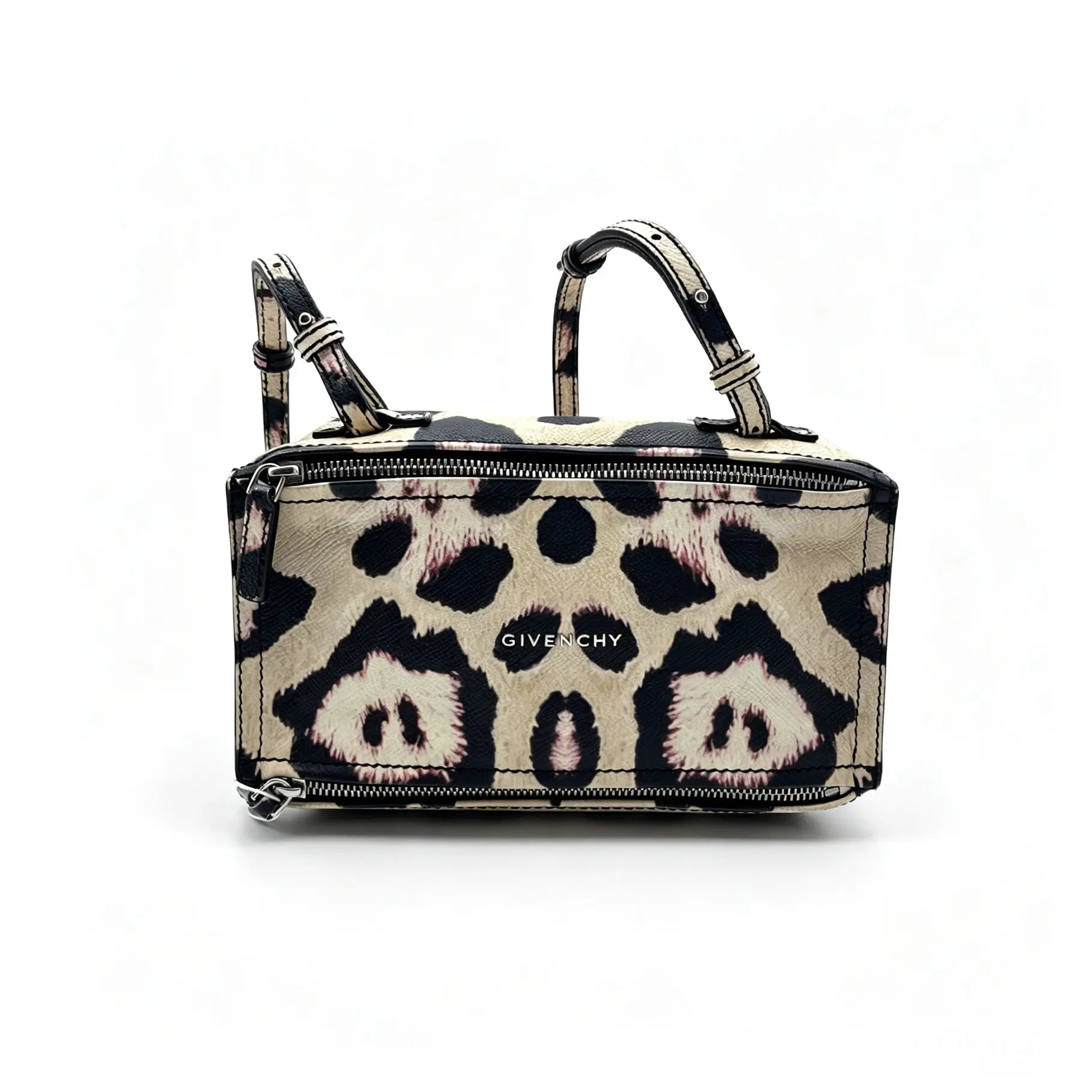 Pre-owned GIVENCHY H5 Leopard Print Pandora Box Square Bag Cross Grain Cowhide, Fashionable Cowhide Handbag, Textured Leather Handbags, Classic Style, H6, H2, H03500 (Pre Loved Crossbody Bag)